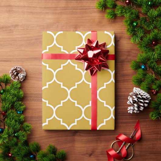 Gold Quatrefoil Pattern Cadeaupapier (Feestdagen Geschenken)