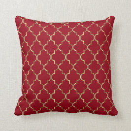 Gold Quatrefoil Pattern op Dark Red Kussen