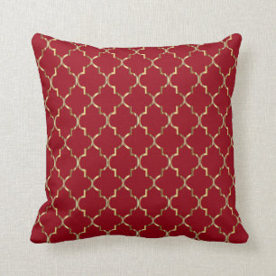 Gold Quatrefoil Pattern op Dark Red Kussen