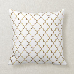 Gold Quatrefoil Pattern op White Kussen