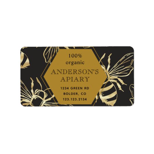  Gold Queen Bee Apiary Retouradres Etiket (Voorkant)