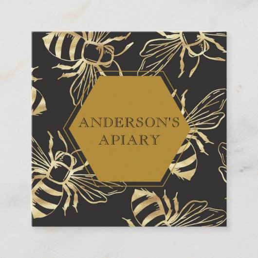  Gold Queen Bee Apiary Vierkante Visitekaartje (Voorkant)