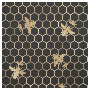 Gold Queen Bee en Honeycomb op Black Stof