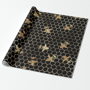 Gold Queen Bees en Honeycomb op Black Cadeaupapier