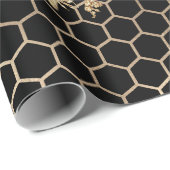 Gold Queen Bees en Honeycomb op Black Cadeaupapier (Rol Hoek)
