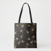 Gold Queen Bees en Honeycomb op Black Tote Bag (Voorkant)