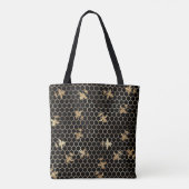 Gold Queen Bees en Honeycomb op Black Tote Bag (Achterkant)