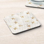 Gold Queen Bees en Honeycomb op White Bier Onderzetter (Linkerzijde)