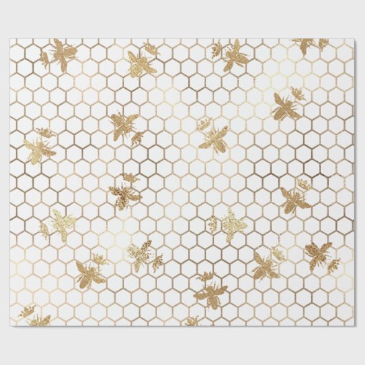 Gold Queen Bees en Honeycomb op White Cadeaupapier (Vlak)
