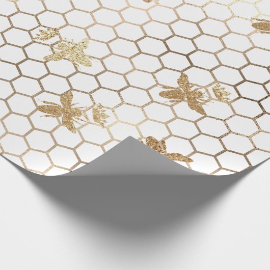 Gold Queen Bees en Honeycomb op White Cadeaupapier (Hoek)