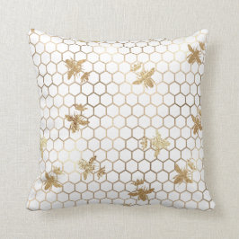 Gold Queen Bees en Honeycomb op White Kussen