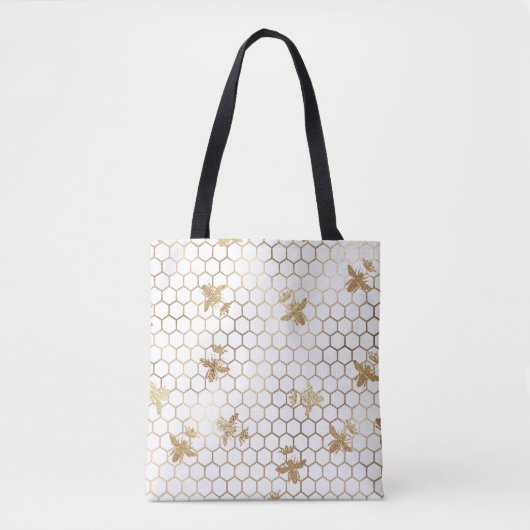 Gold Queen Bees en Honeycomb op White Tote Bag (Voorkant)