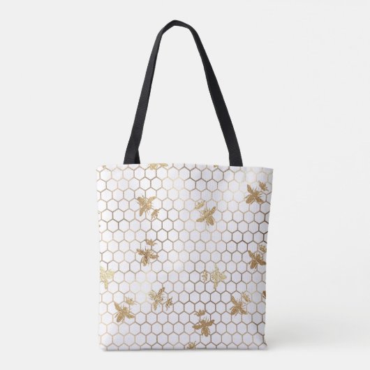 Gold Queen Bees en Honeycomb op White Tote Bag (Achterkant)
