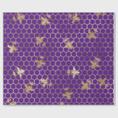Gold Queen bijen en Honeycomb op Paars Cadeaupapier (Vlak)