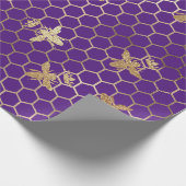 Gold Queen bijen en Honeycomb op Paars Cadeaupapier (Hoek)