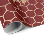 Gold Queen bijen en Honeycomb op Red Cadeaupapier (Rol Hoek)