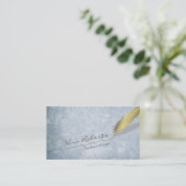 Gold Quill-doether Pen handgetrokken lijn Blauwe g Visitekaartje (Staand voorkant)