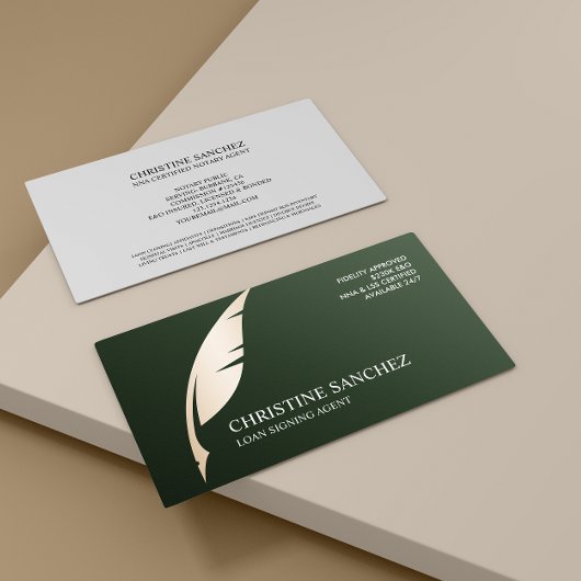 Gold Quill Pen GREEN PUBLIC NOTARY SINGAGENT Visitekaartje