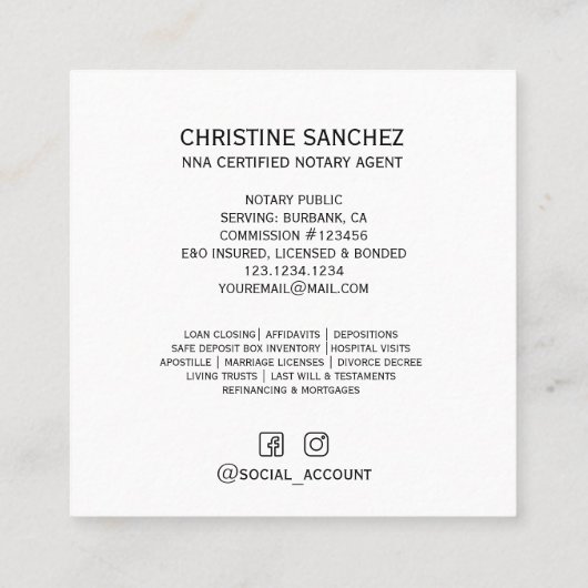 Gold Quill Pen MOBILE NOTARY SINGENT Blue Vierkante Visitekaartje (Achterkant)