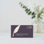 Gold Quill Pen Paarse OPENBARE NOTAIRE INGEZETENSC Visitekaartje (Staand voorkant)