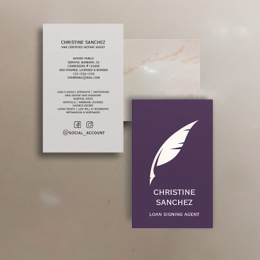 Gold Quill Pen PUBLIC NOTARY SINGENT Paars Visitekaartje