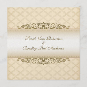 Gold Quilted Print Baroque Wedding Invitations Kaart