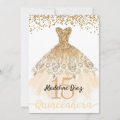 Gold Quinceanera Birthday Invitation Cumpleanos Kaart (Voorkant)