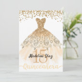 Gold Quinceanera Birthday Invitation Cumpleanos Kaart (Staand voorkant)