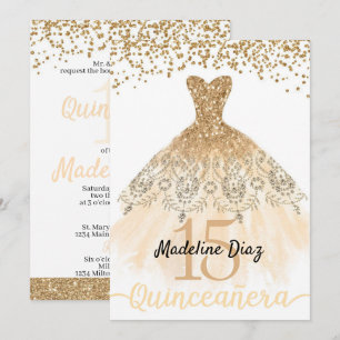 Gold Quinceanera Birthday Invitation Cumpleanos Kaart