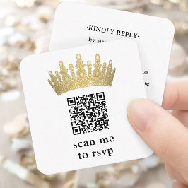 Gold Quinceañera Crown Scan Me QR RSVP Chic Modern Informatiekaartje