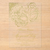 Gold Quinceanera Masquerade Party Acryl Uitnodigingen (Voorkant)