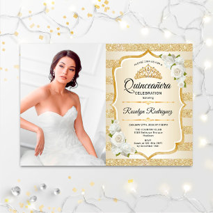 Gold Quinceanera Party met foto Kaart