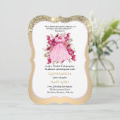 Gold Quinceañera Pink Floral Elegant Uitnodiging (Staand voorkant)