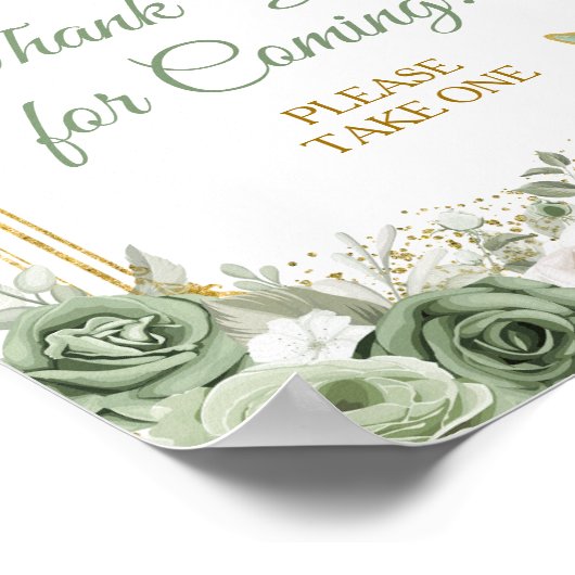 Gold Quinceañera Sage Green Bedankt voor uw komst Poster (Hoek)