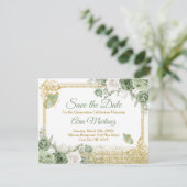 Gold Quinceañera Sage Green Crown Bewaar de datum Bedankkaart (Staand voorkant)