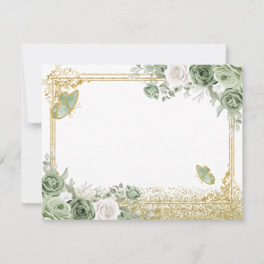 Gold Quinceañera Sage Green Crown Bewaar de datum Bedankkaart (Achterkant)