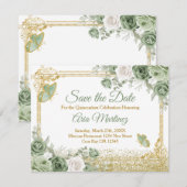 Gold Quinceañera Sage Green Crown Bewaar de datum Bedankkaart (Voorkant / Achterkant)