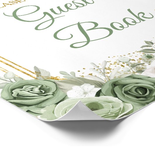Gold Quinceañera Sage Green Crown Guest Book Poster (Hoek)