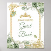 Gold Quinceañera Sage Green Crown Guest Book Poster (Voorkant)