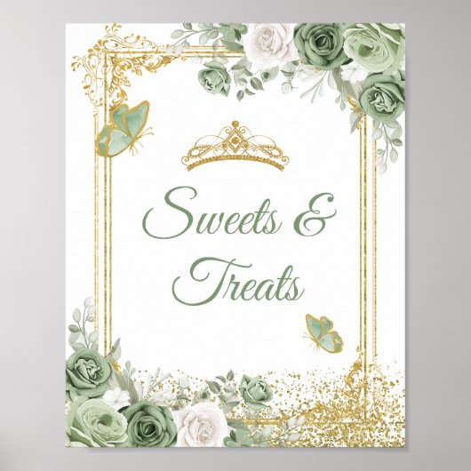 Gold Quinceañera Sage Green Crown Sweet Treats Poster (Voorkant)