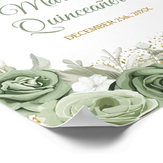 Gold Quinceañera Sage Green Crown Welkom Poster (Hoek)