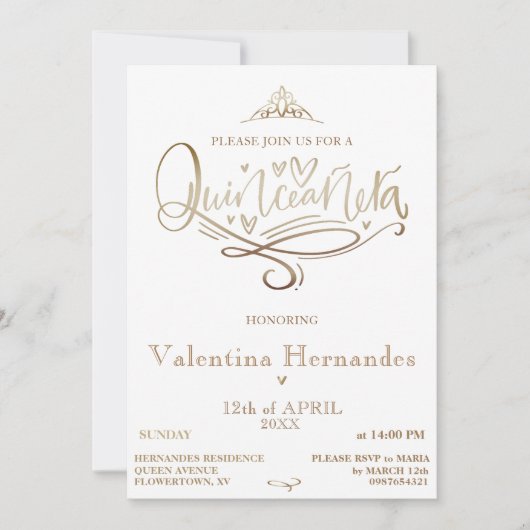 Gold Quinceañera Uitnodiging Sjabloon (Voorkant)