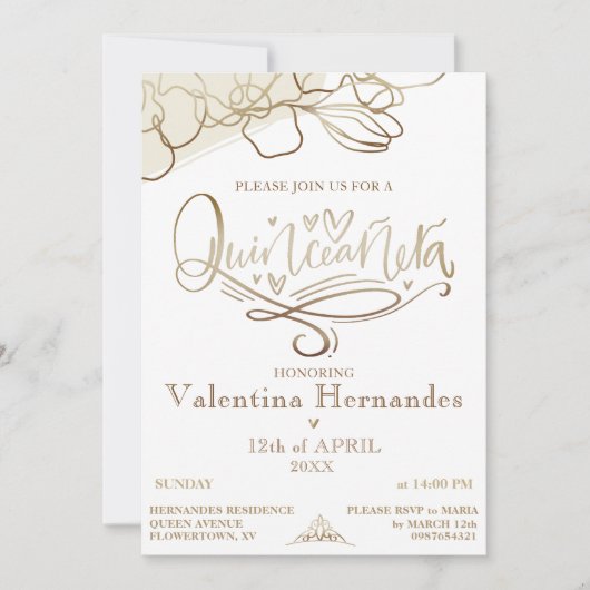 Gold Quinceañera Uitnodiging Sjabloon (Voorkant)