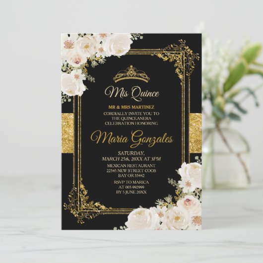 Gold Quinceanera White Mexican Girl 15e verjaardag Kaart (Staand voorkant)