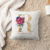 Gold R Monogram Floral Burgundy Red en Navy Blue Kussen (Deken)