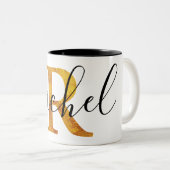 Gold 'R'-monogram met persoonlijke naam Tweekleurige Koffiemok (Voorkant rechts)
