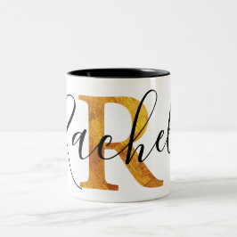 Gold 'R'-monogram met persoonlijke naam Tweekleurige Koffiemok