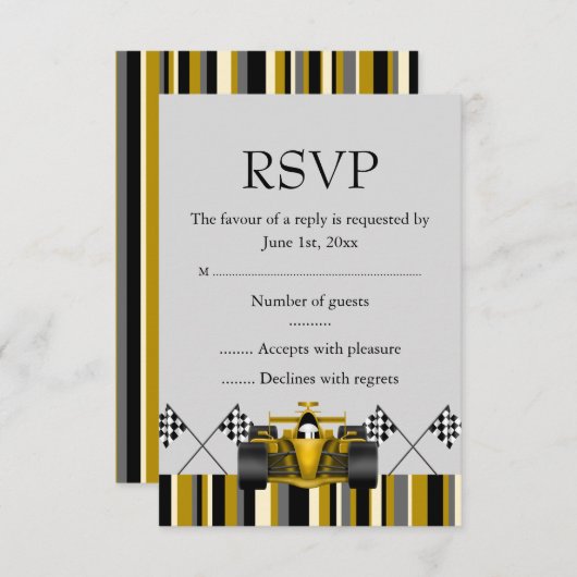 Gold Race Car RSVP (Voorkant / Achterkant)