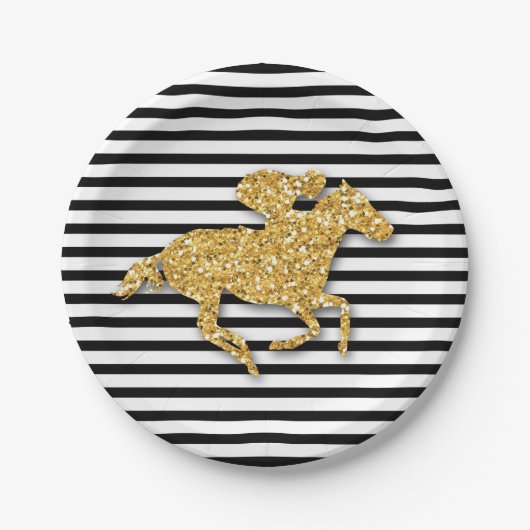 Gold Race Horse op Black and White Stripes Papieren Bordje (Voorkant)