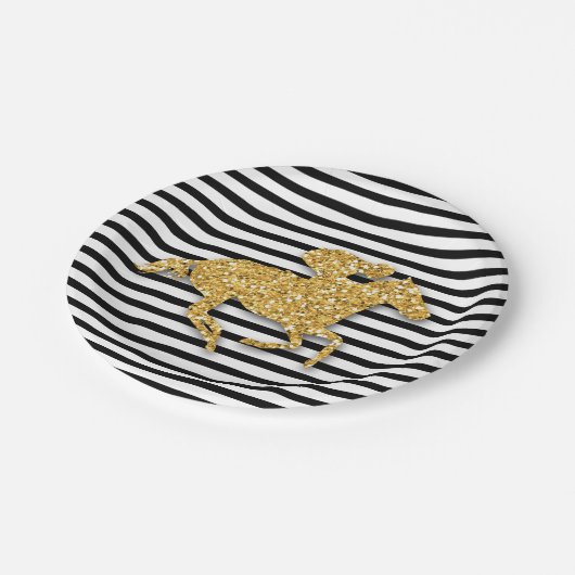 Gold Race Horse op Black and White Stripes Papieren Bordje (Gekanteld)
